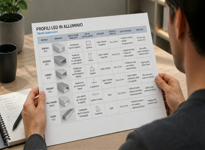Profili led alluminzio tabella applicazioni