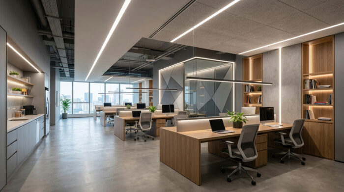 Office lighting design for office spaces layer strategy, lux and specification