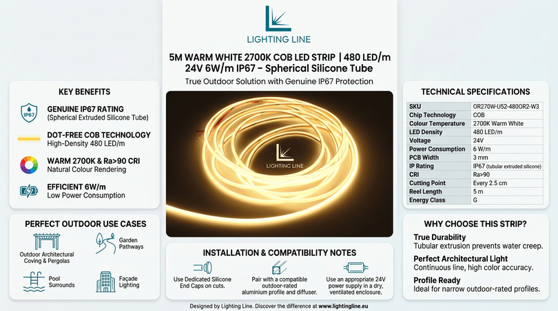10 high performance LED strips - 5m warm white 2700K COB LED