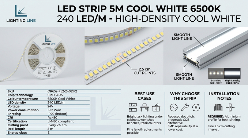 10 high performance led strip - LED strip 5m cool white 6500K 3-Step 240 LED