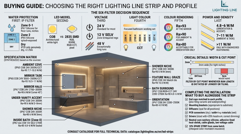 Bathroom lighting design, IP zones and LED strips - buying guide
