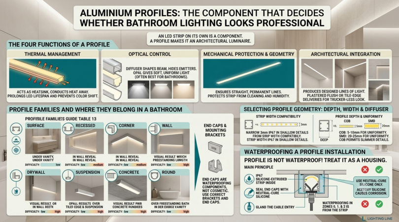 Bathroom lighting design, IP zones and LED strips - led strip technology - aluminium profiles