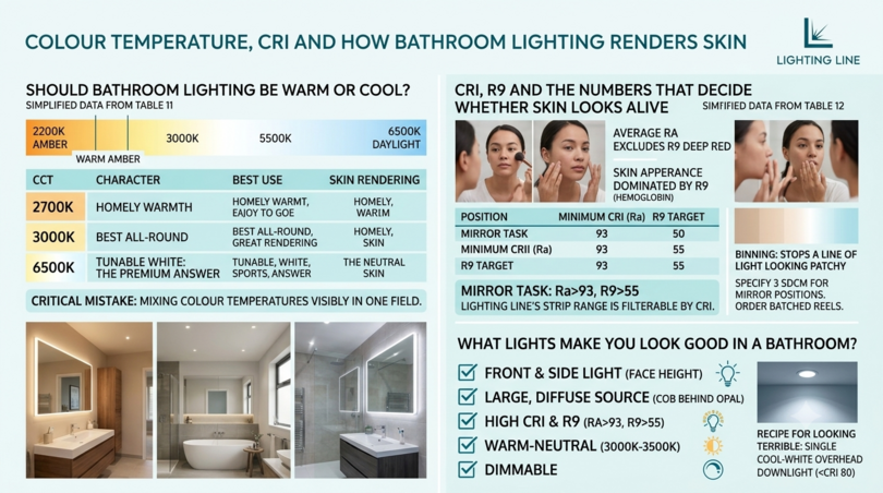 Bathroom lighting design, IP zones and LED strips - led strip technology - colour temperature