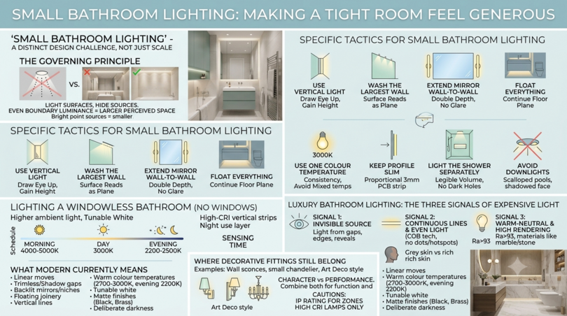 Bathroom lighting design, IP zones and LED strips - luxury bathroom