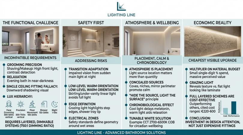 Bathroom lighting design, IP zones and LED strips - why bathroom lighting better