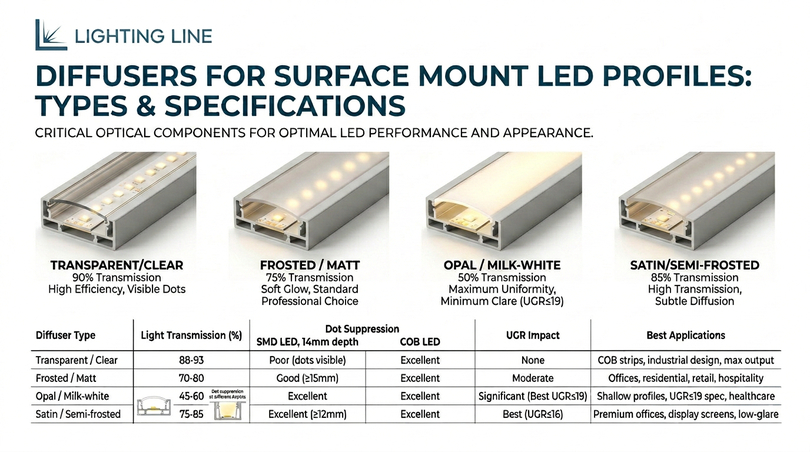 Surface mount LED profile guide - Diffusers for surface mount