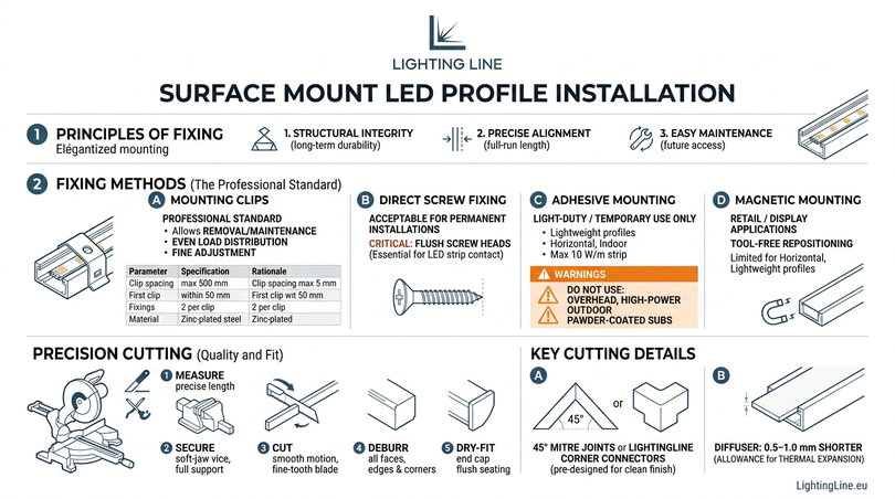 Surface mount LED profile guide - installation