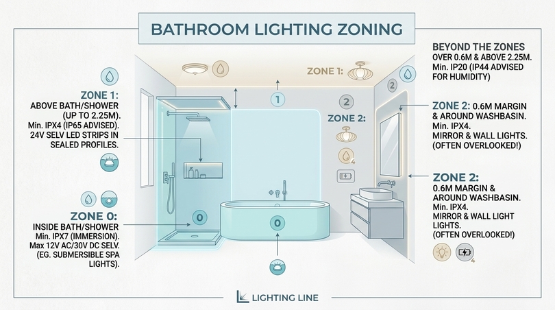 Bathroom lighting the complete guide - IP ratings decoded